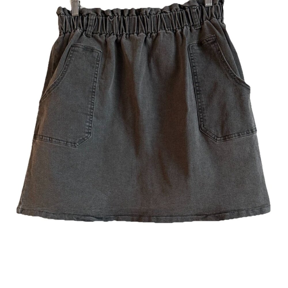 Kancy Kole Skirt Women’s Large Gray Denim Tie Belted Paper Bag High Waist‎ Mini